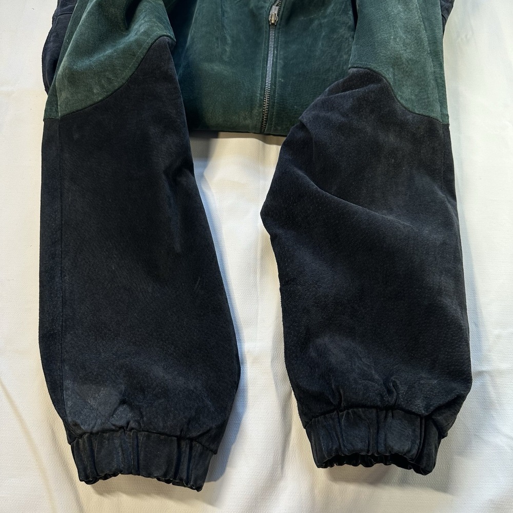 Vtg Preston & York Suede Leather Jacket LG Hooded Colorblock Drawstring Waist - Picture 15 of 16